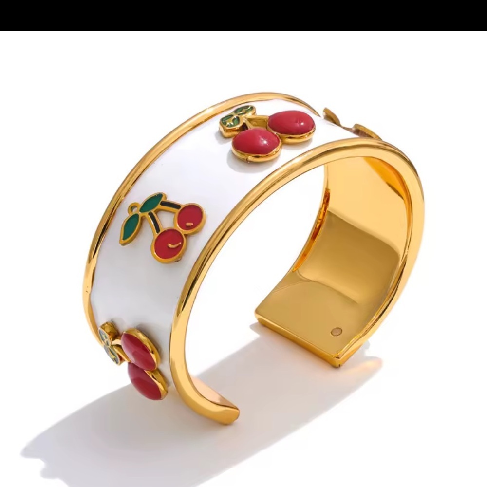 Cherry Enamel cuff Bracelet 
Gold
Stainless steel - Picture 4 of 12